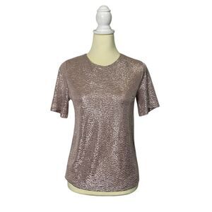 Monteau Los Angeles Pink Metallic Shimmer Short Sleeve Top Women's ize Small